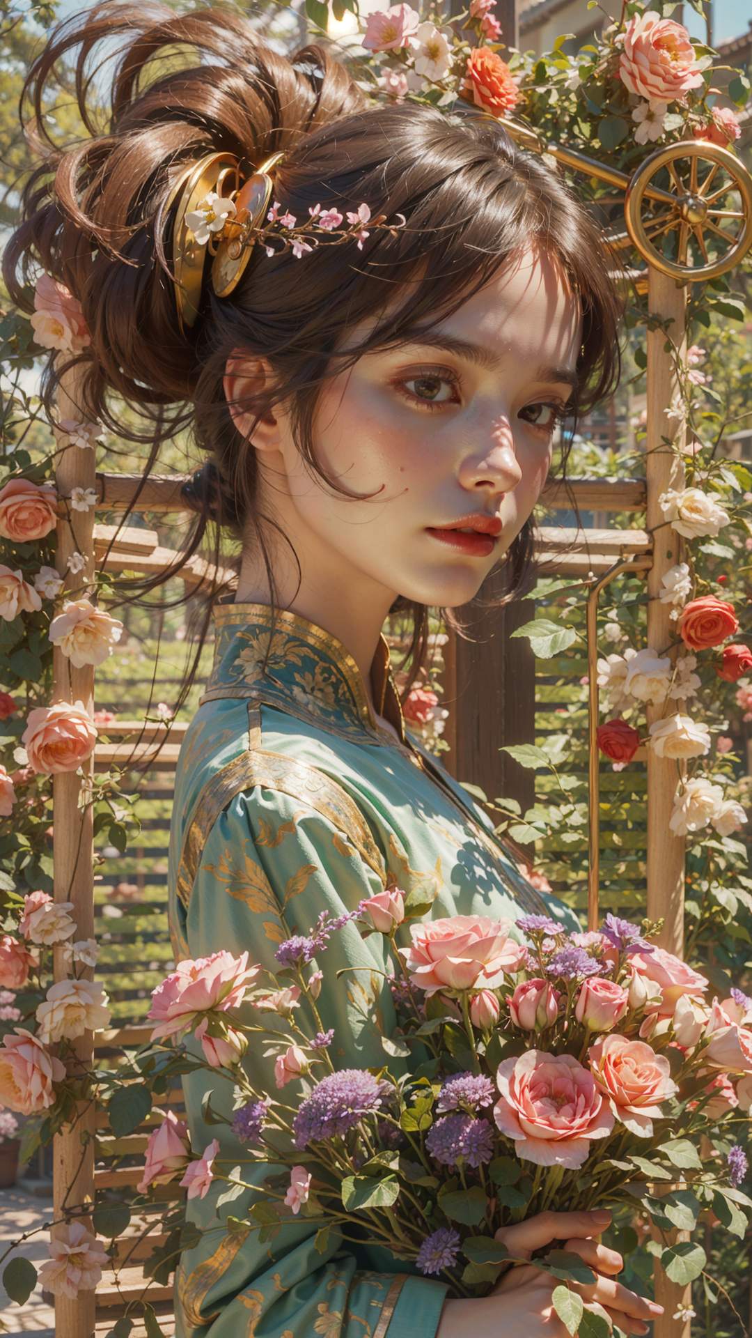 01263-24398883-Best quality,masterpiece,ultra high res,(photorealistic_1.4),,solo,1girl,.,baihuaniang,Flowers,Flowers,Soft sunlight,Wind,Flying.png